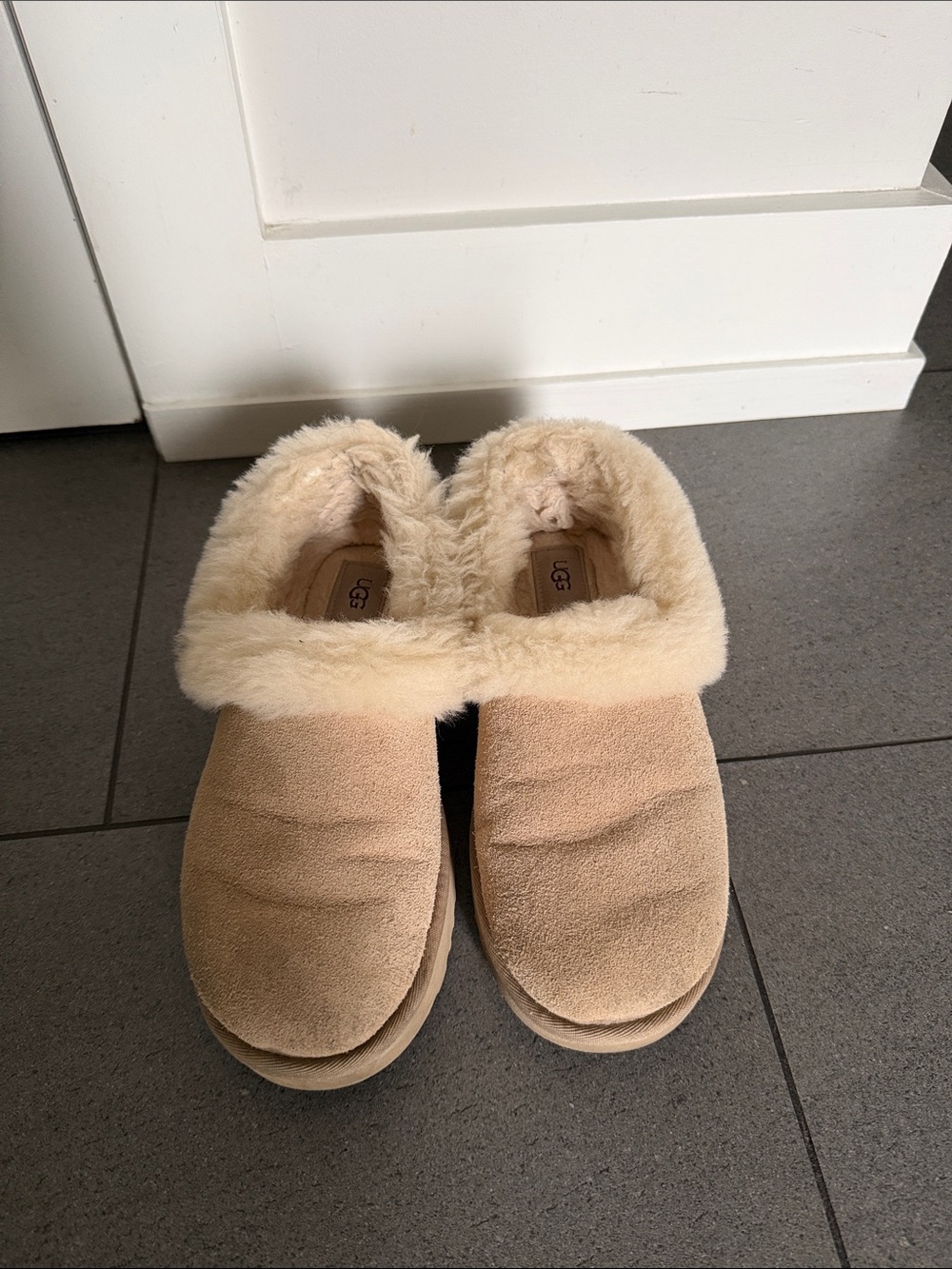 UGG Women's Chestnut Suede Shearling Lined Slip-On Slippers (UGG Clogs)